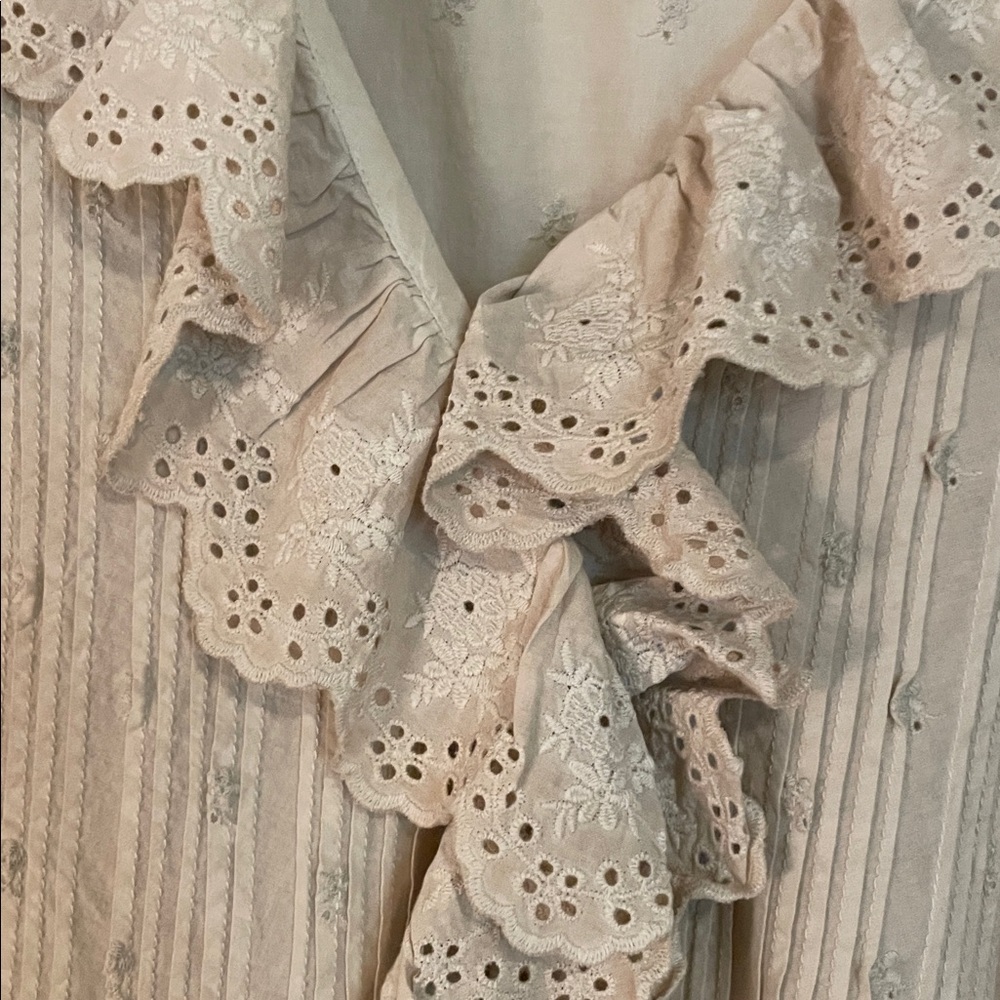 Light Ecru Eyelet Ruffle Button-Front Blouse - image 3